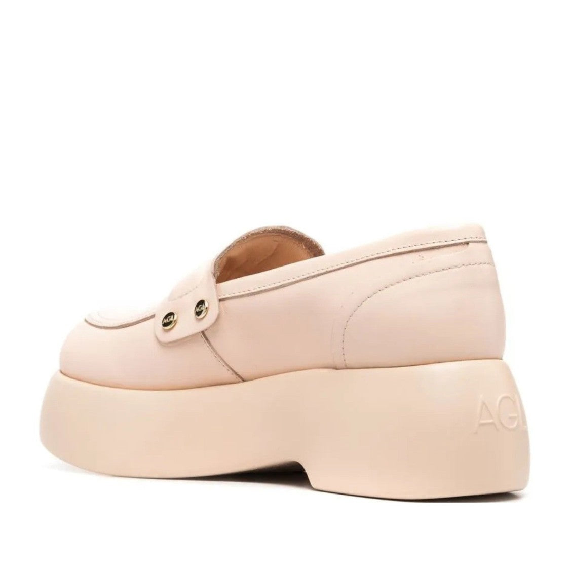 Agl Beige Puffy Moc Leather Studded Wedge Loafers