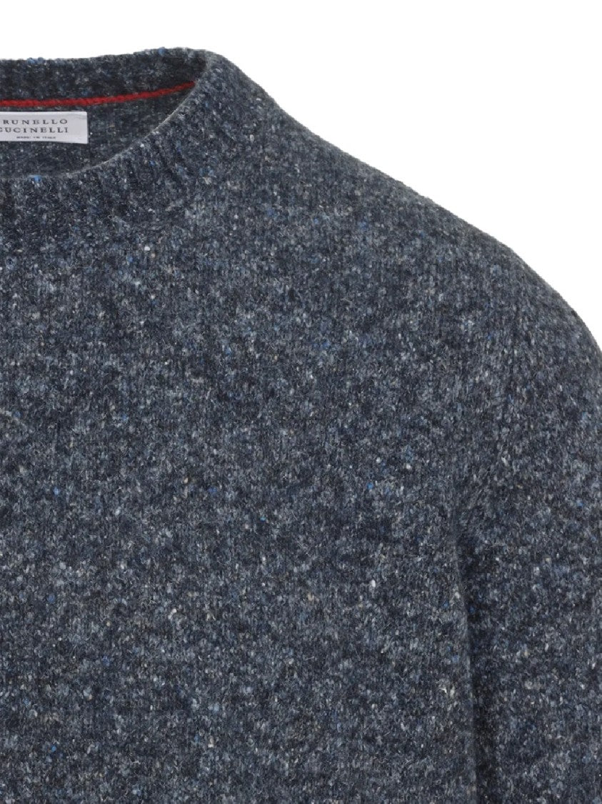 Brunello Cucinelli Textured Deep Blue-Grey Knit Sweater