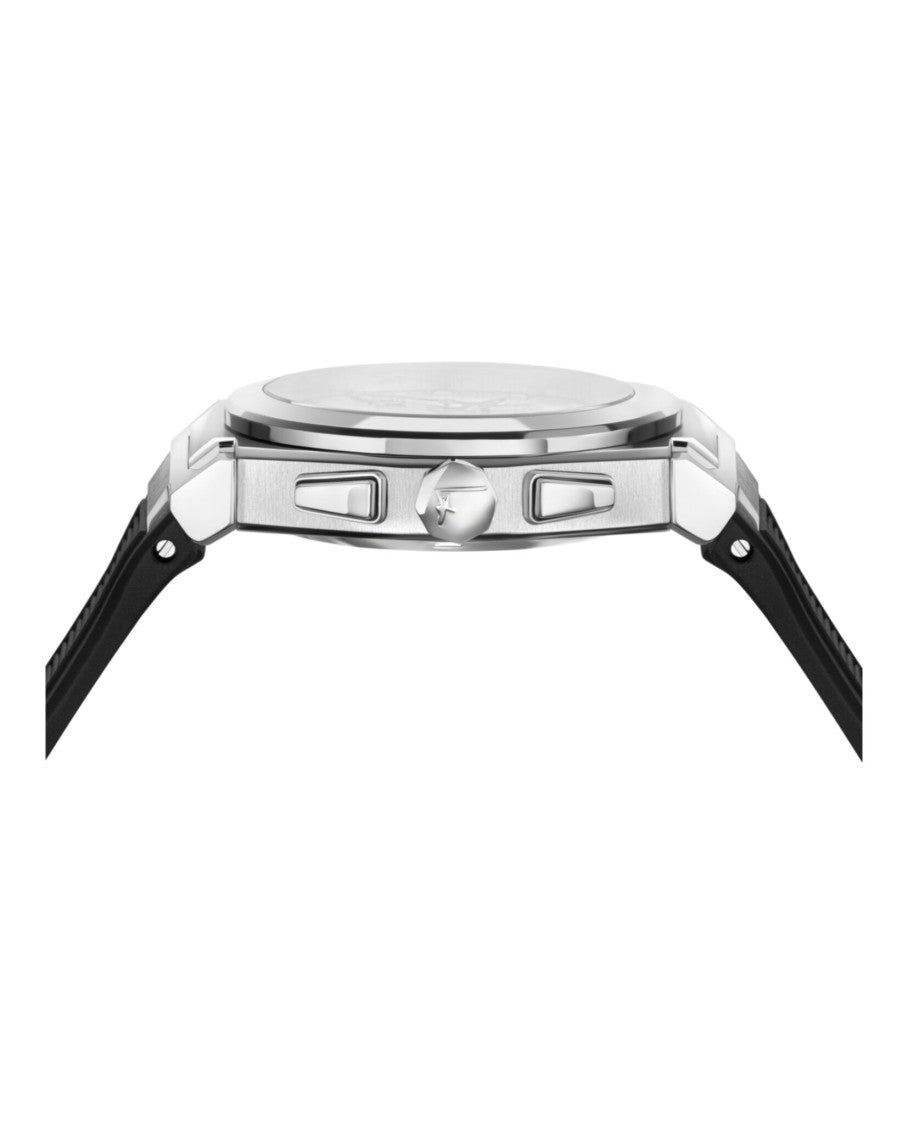 Ferragamo Vega Chrono Silicone Watch With Silver Guilloche Dial