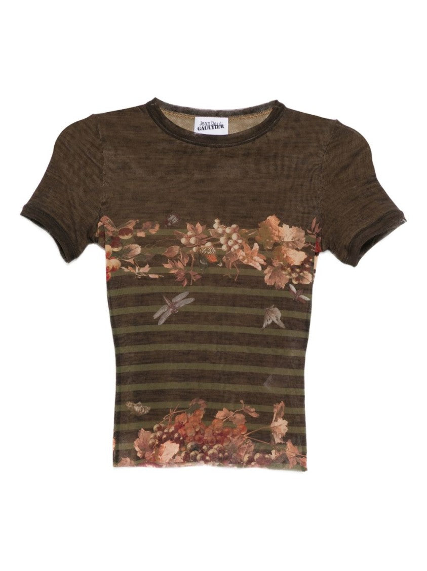 Jean Paul Gaultier Fitted Multicolour Silk And Nylon Top With Nature-Inspired Print