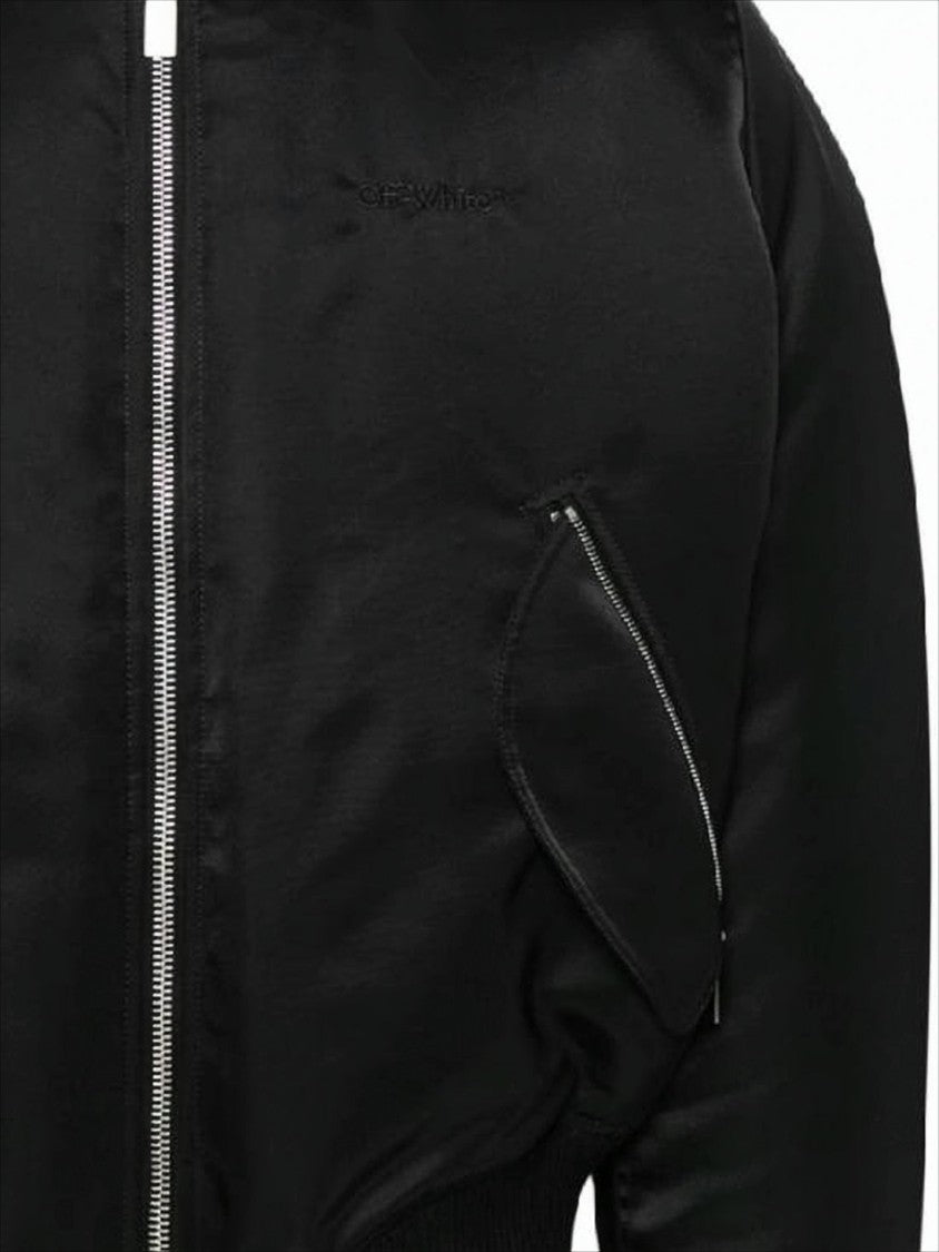 Off-White Minimalist Black Nylon Bomber Jacket With Ribbed Details