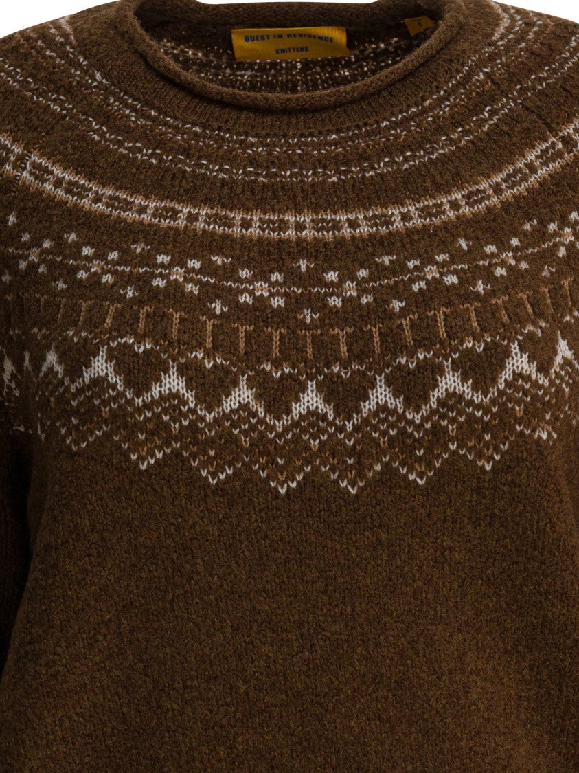 Guest In Residence Brown Knit Sweater With Patterned Yoke