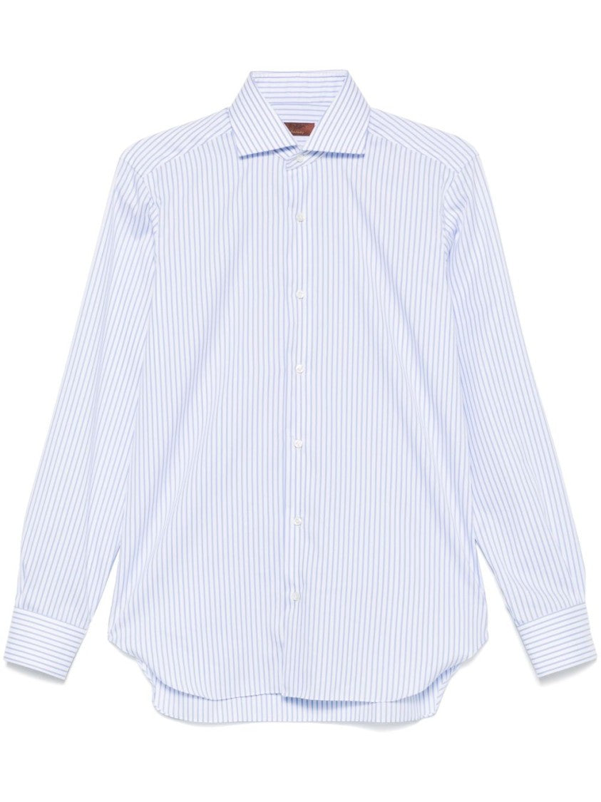 Barba White Button-Down Shirt With Subtle Blue Stripes