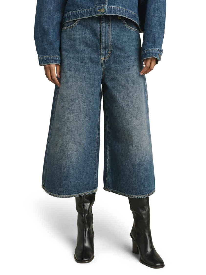 Soeur Cropped Denim Trousers With Vintage-Inspired Wide-Leg Cut