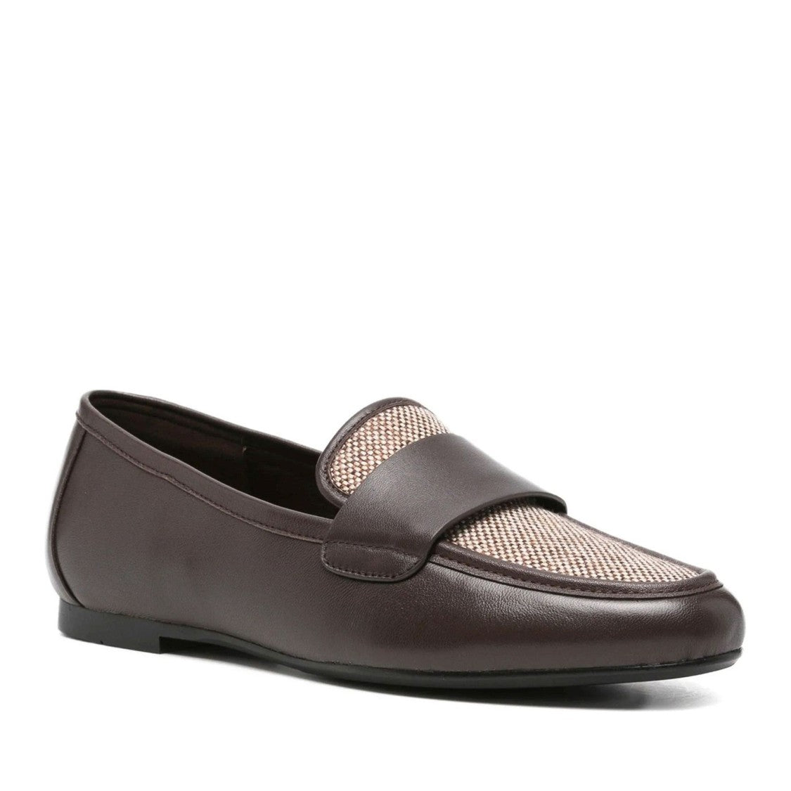 Adrianna Feretti Brown Textured Vamp Panel Leather Loafers