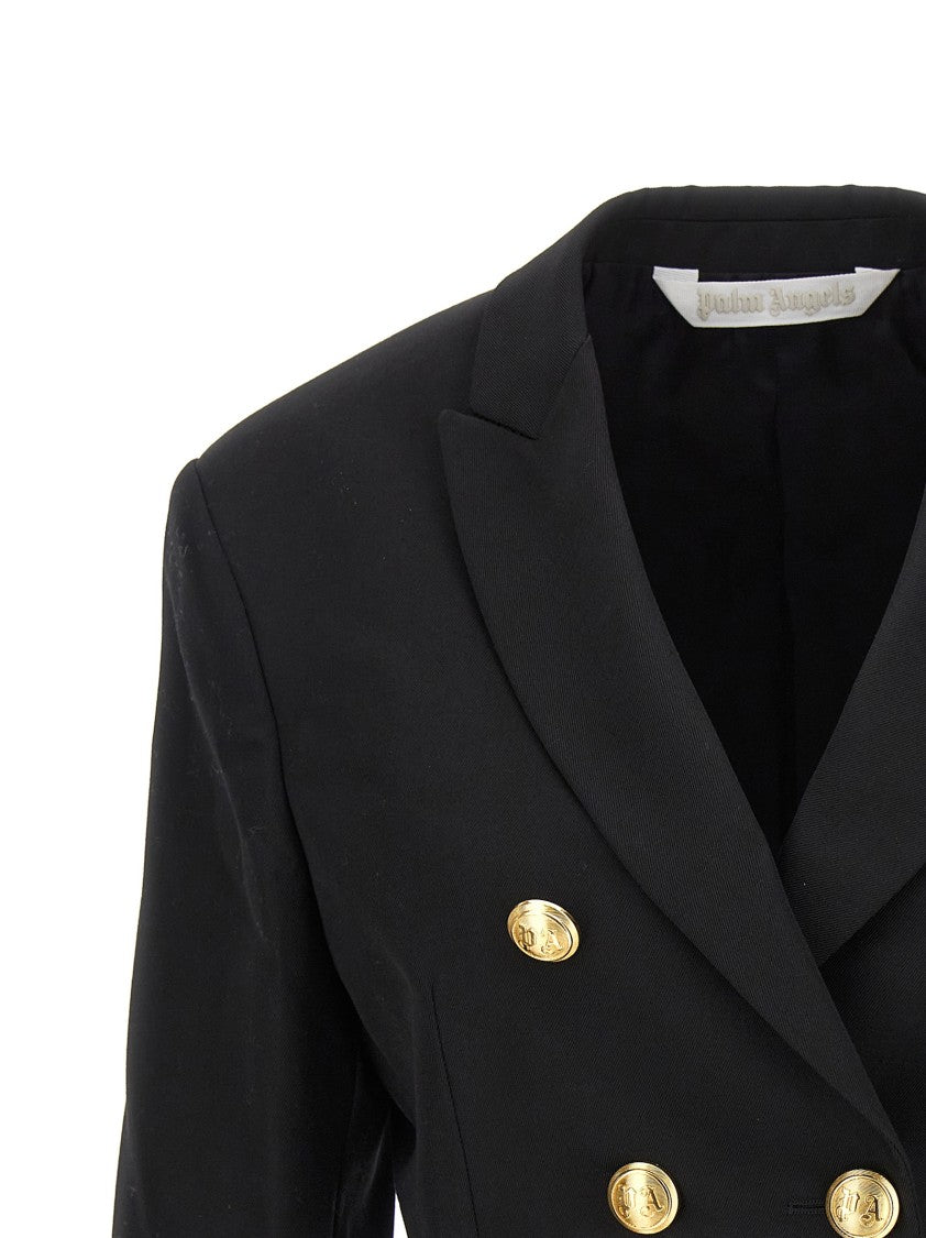 Palm Angels Double-Breasted Cropped Blazer With Gold Button Accents