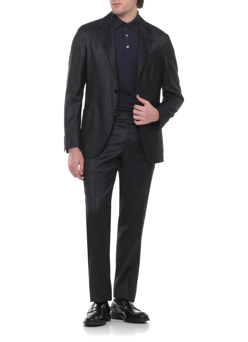 Lardini Black Pin Lapel Wool Suit