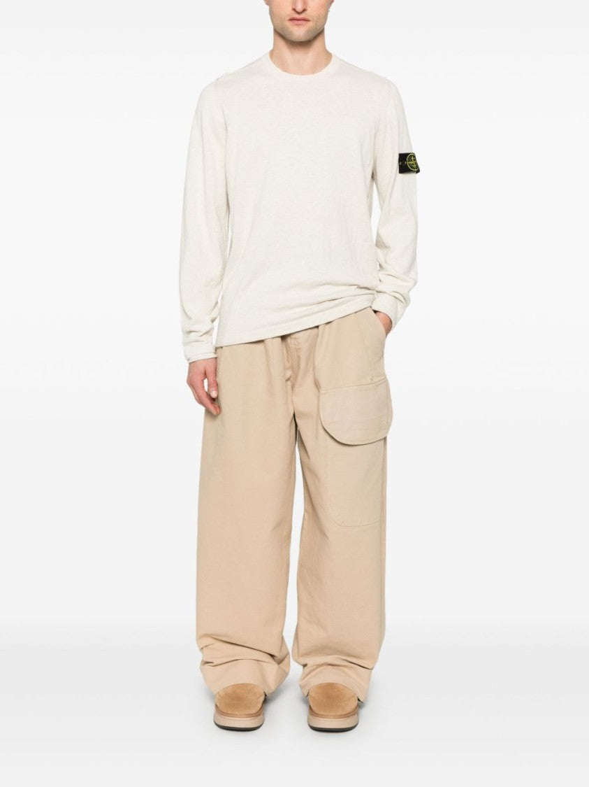 Stone Island Beige Long-Sleeved Sweater With Distinctive Logo Patch