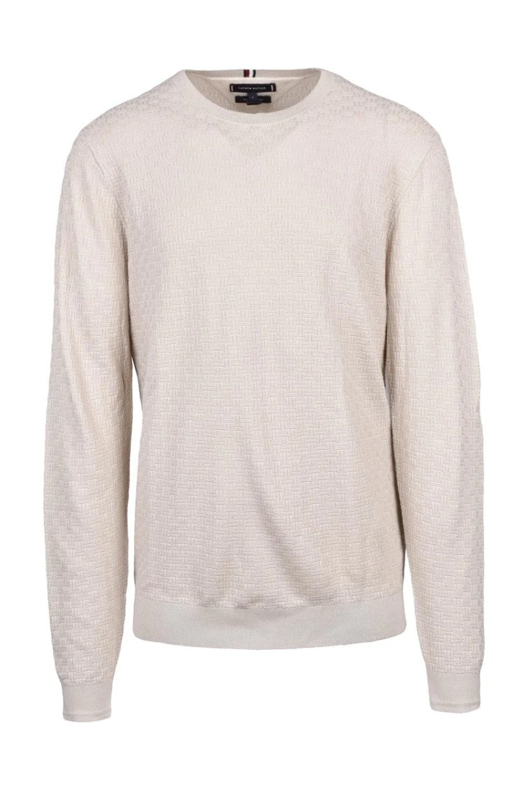 Tommy Hilfiger Beige Textured Crewneck Sweater