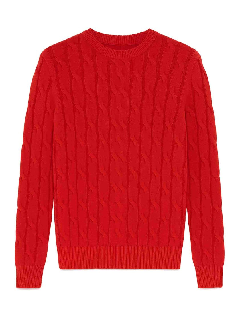 Jacob Cohen Red Cashmere Cable Knit Crew Neck Sweater