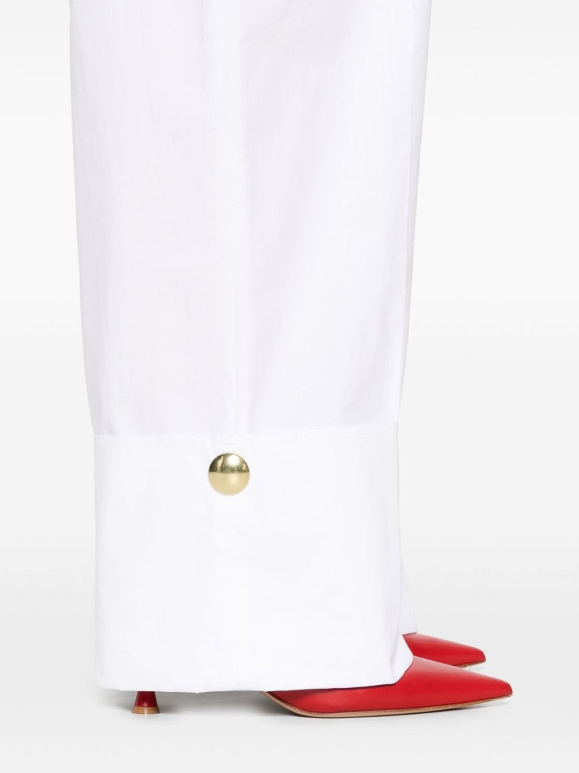 Darkpark High-Waist White Trousers With Pleated Front