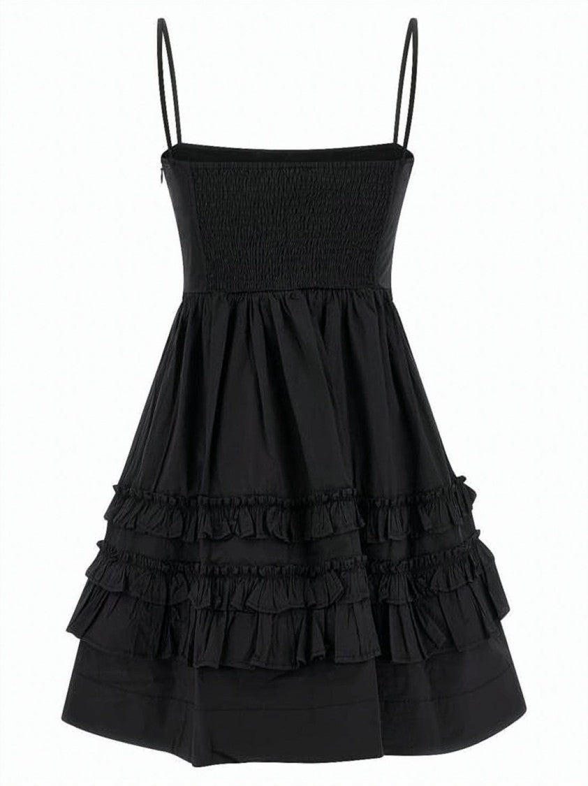 Ganni Mini Dress With Ruffled Frills And Spaghetti Straps