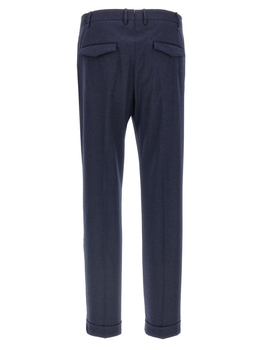 Pt Torino Straight Leg Wool Pants With Turn-Up Hem And Functional Pockets