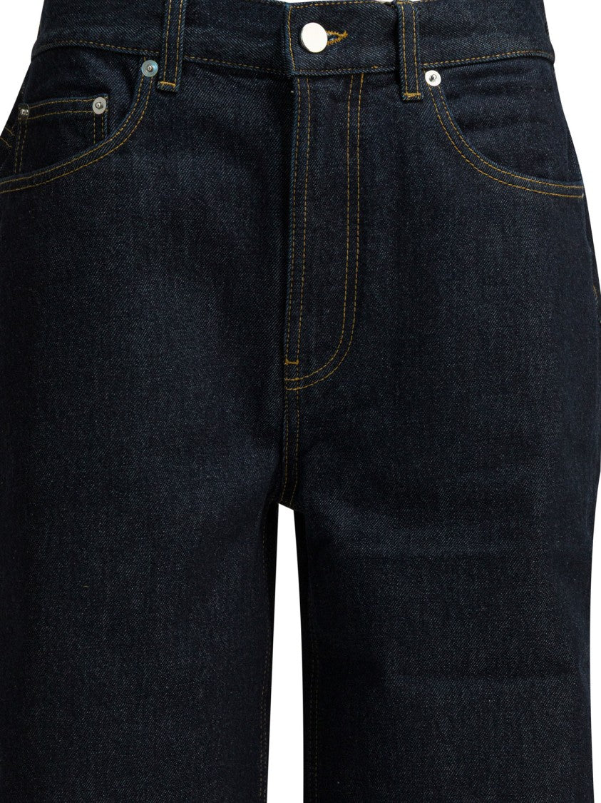Loulou De Saison High-Waisted Straight-Leg Indigo Denim Jeans With Contrast Stitching