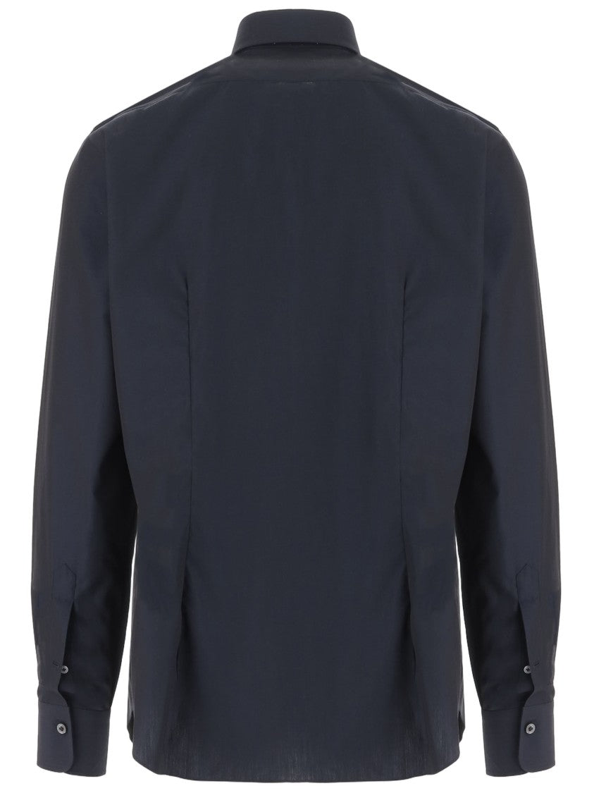 Gherardi Dark Navy Cotton Blend Shirt With Classic Collar