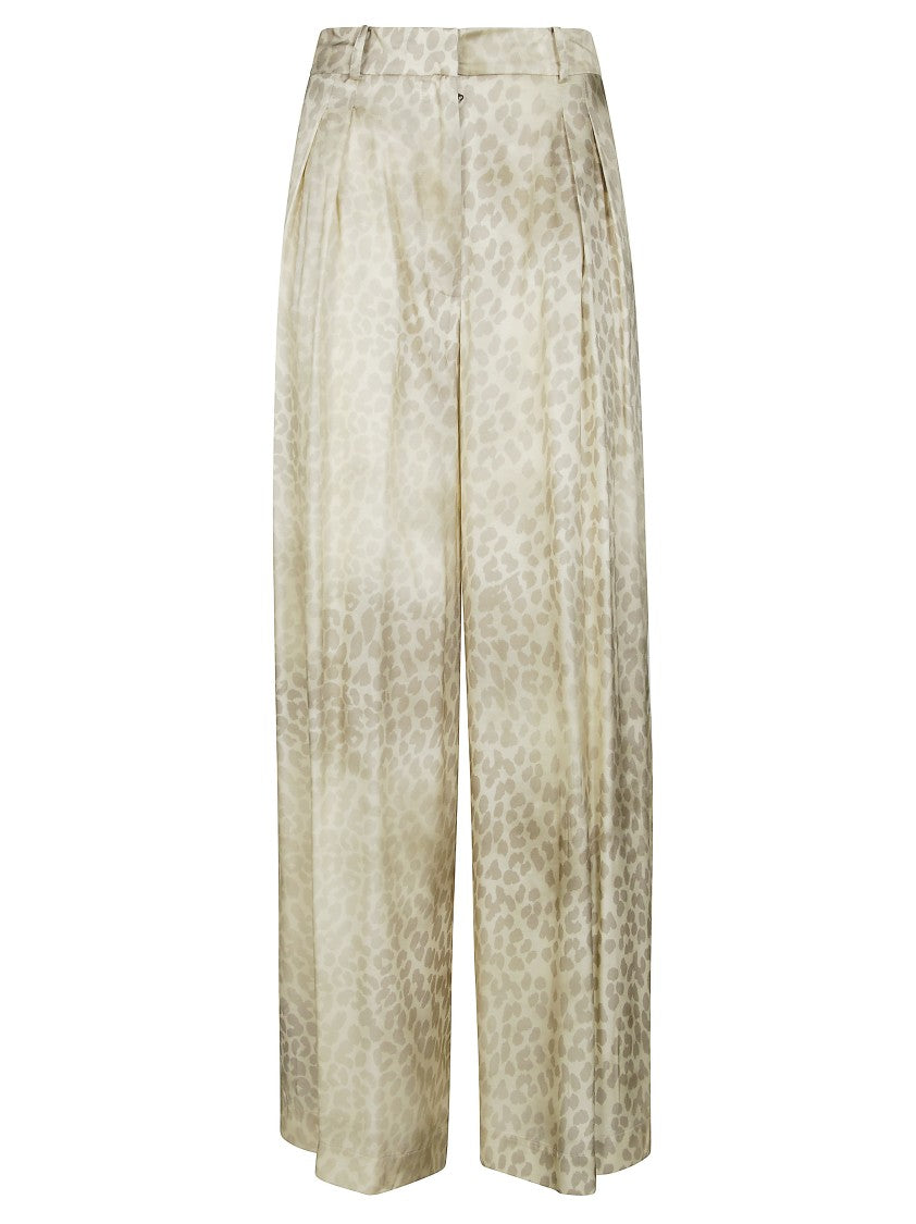 Nude Wide-Leg Silky Pants With Pleated Front