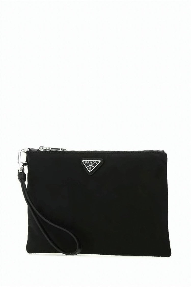 Prada Smooth Nylon Black Clutch With Design