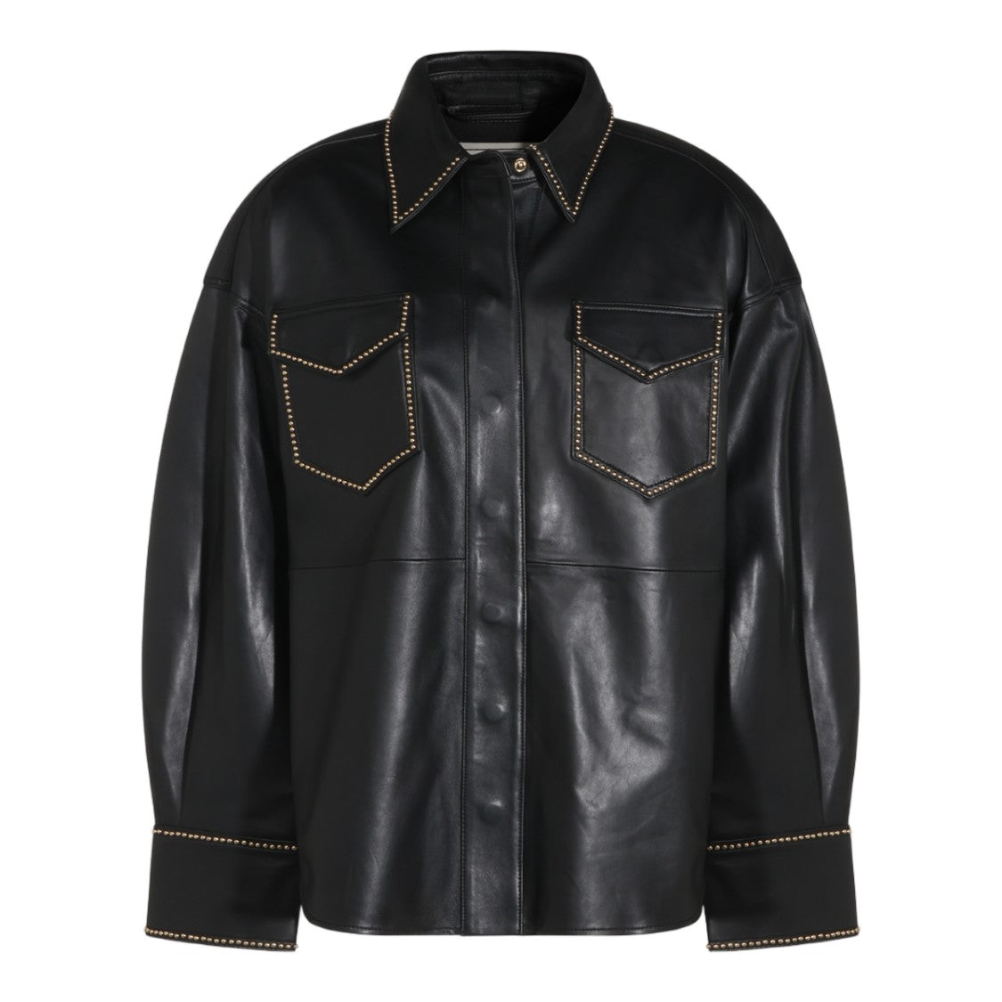 Blumarine Black Gold-Studded Structured Leather Shirt