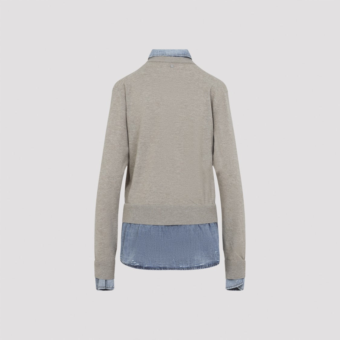 Acne Studios Layered Beige Wool Sweater Over Denim Shirt