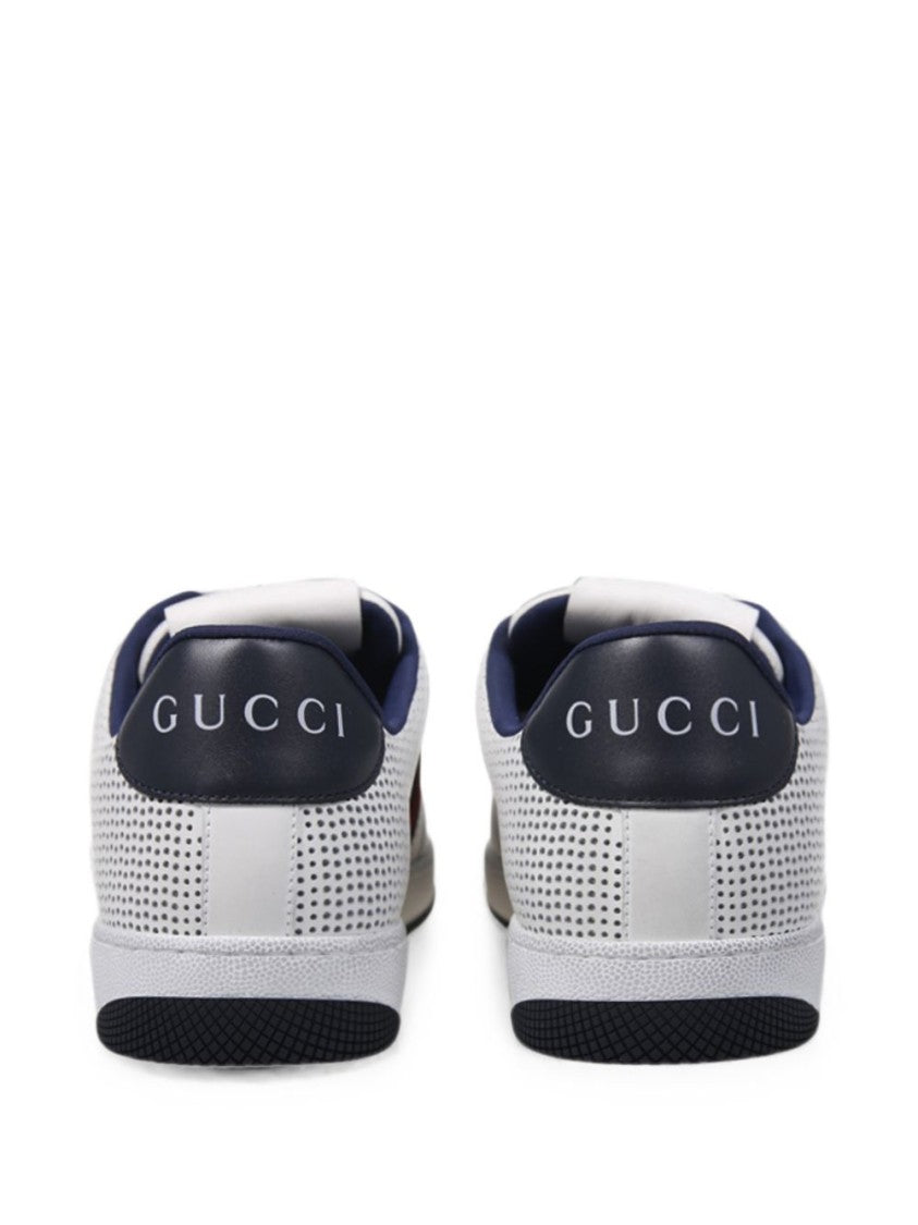 Gucci White Perforated Leather Web Sneakers