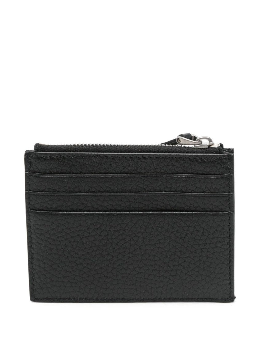 Valentino Garavani Textured Black Wallet With Metallic Studs