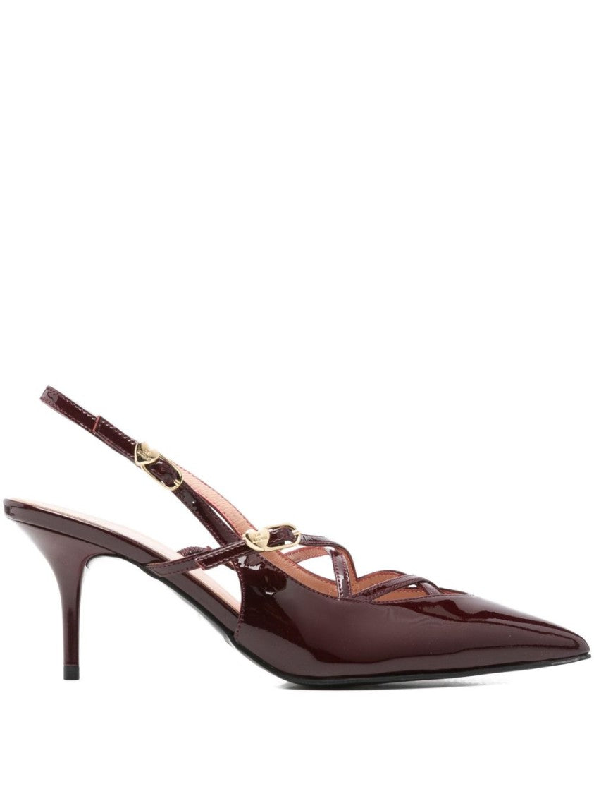 Love Moschino Burgundy Pointed-Toe Slingbacks With Crisscross Straps