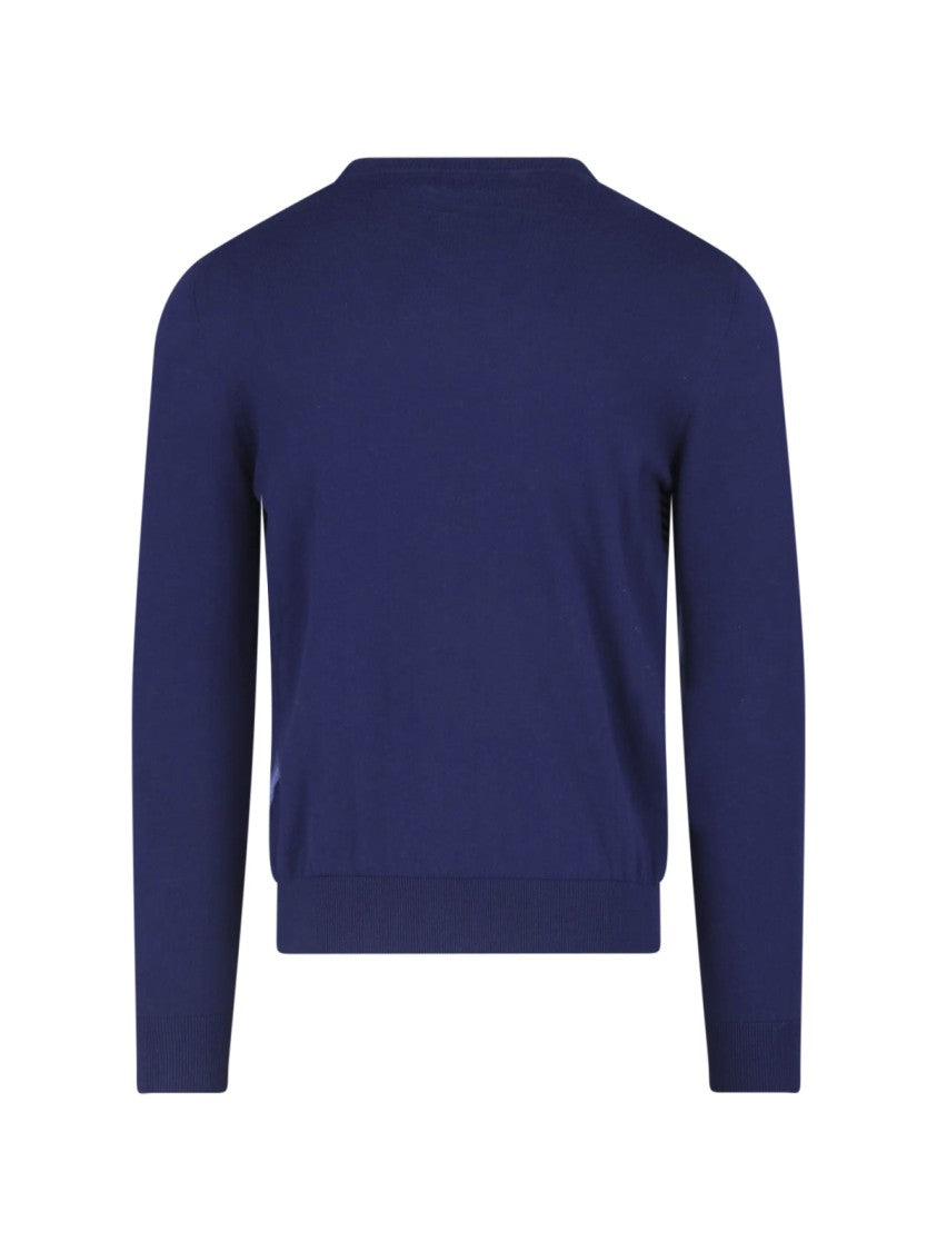Ballantyne Navy Argyle Front Solid Back Sweater