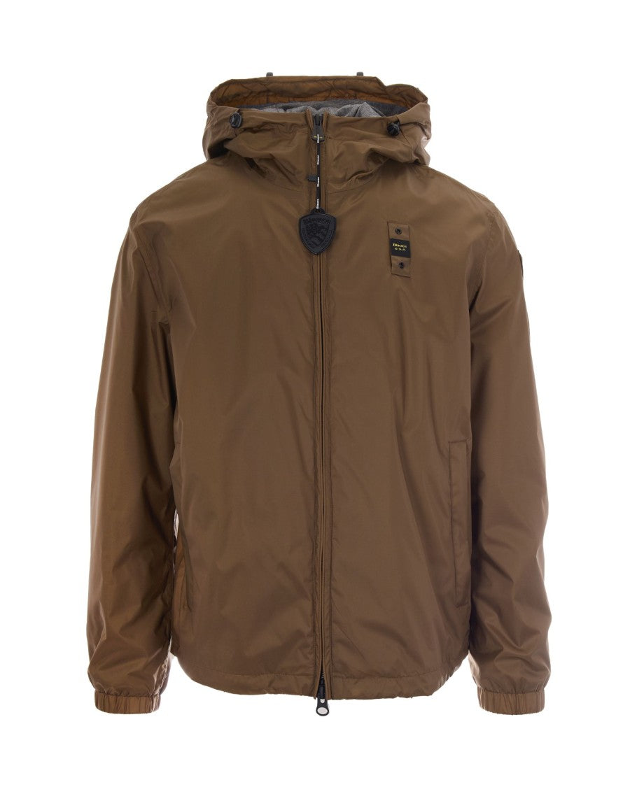 Blauer Lightweight Windbreaker Jacket With Fixed Hood And Logo Patch