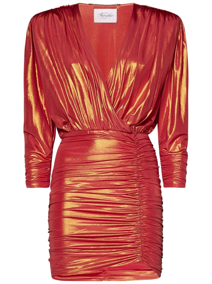 Redemption Iridescent Lobster-Colored Mini Dress With Draped Design