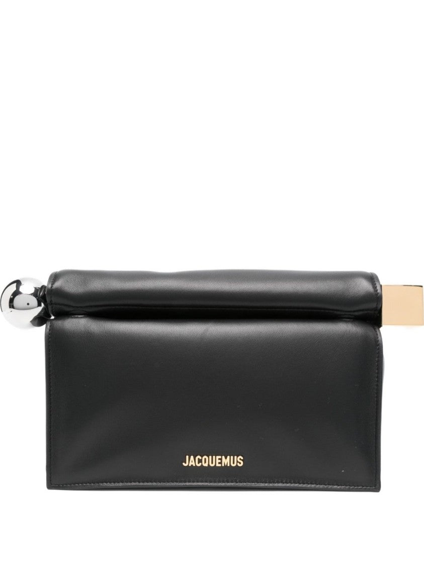 Jacquemus Black Structured Rectangular Gold Plaque Bag