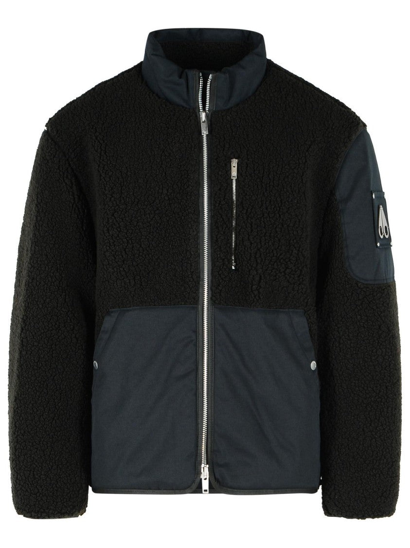 Moose Knuckles Textured Black Polyester Casual Jacket With Raised Neck