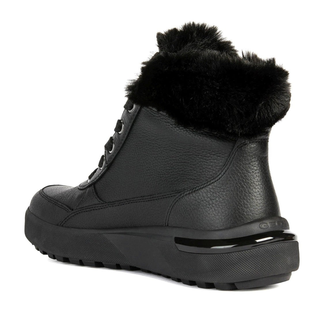Geox Dalyla Black Plush Fur Collar Ankle Boots