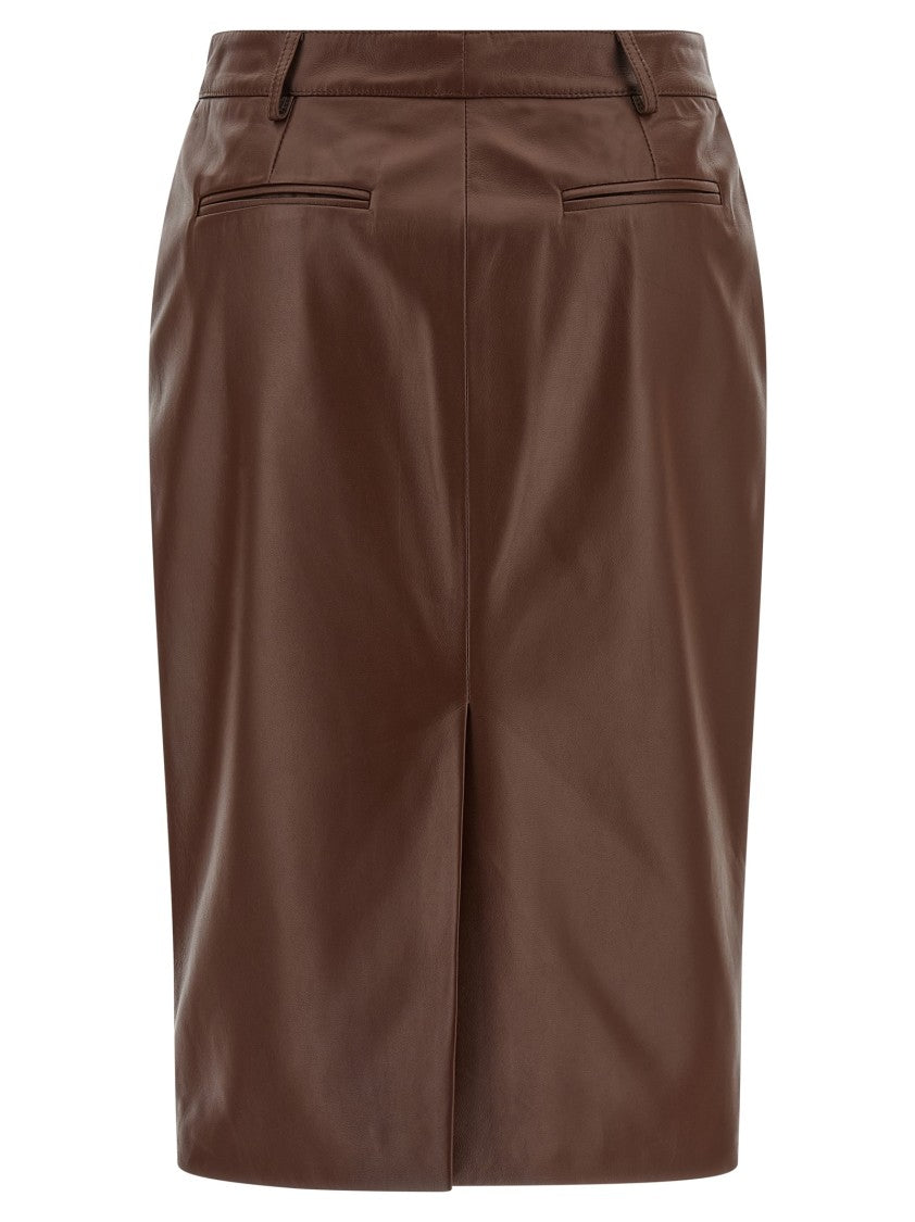 Giuseppe Di Morabito Brown Leather Midi Sheath Skirt