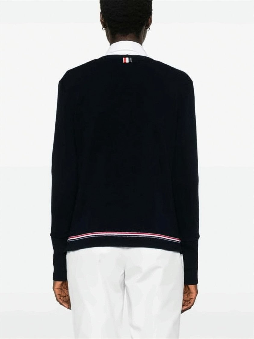 Thom Browne Fitted Long-Sleeve V-Neck Top With Ribbed Details
