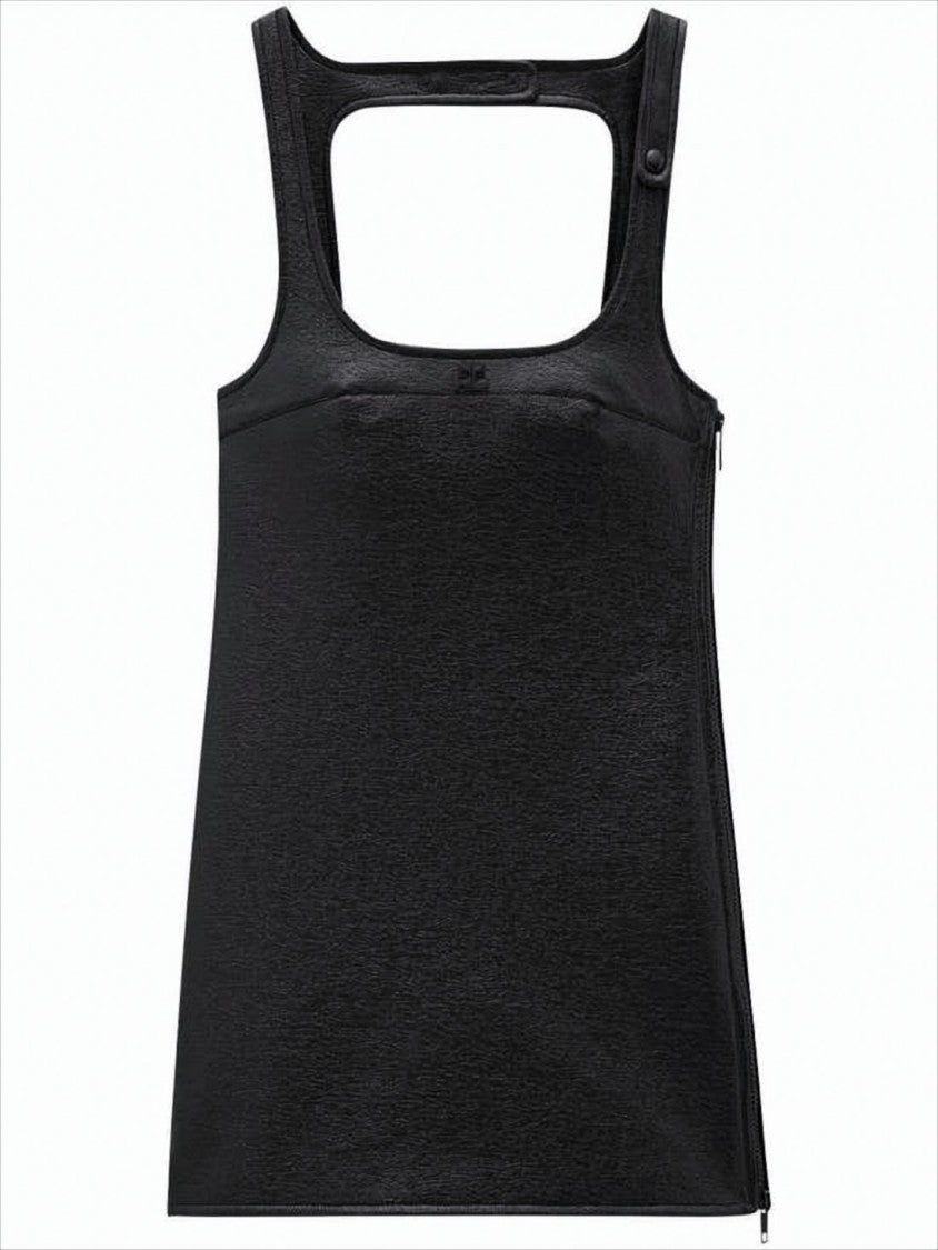 Courrèges Structured Midi Dress With Subtle Sheen And Square Neckline