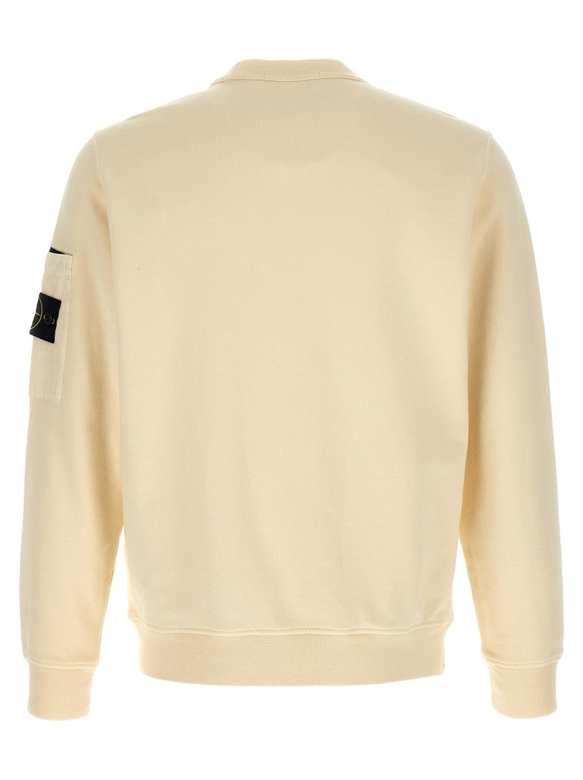 Stone Island Garment Dyed Ripstop Cotton Sweatshirt With Logo Pocket