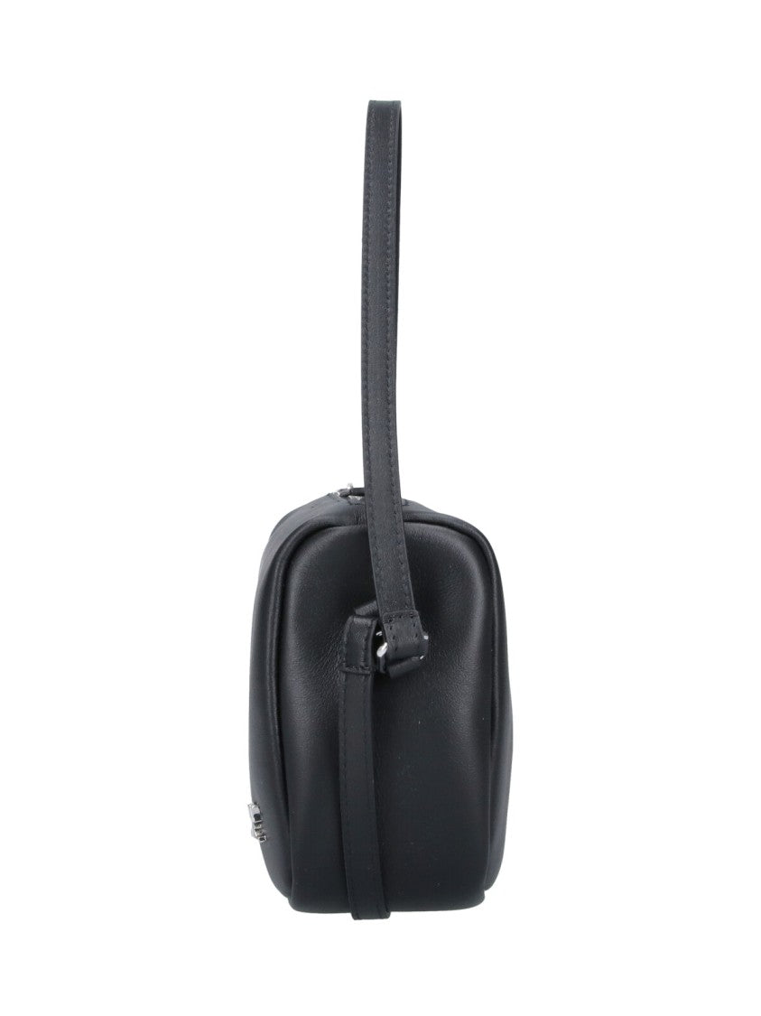Courrèges Rectangular Black Calf Leather Shoulder Bag With Zip Closure