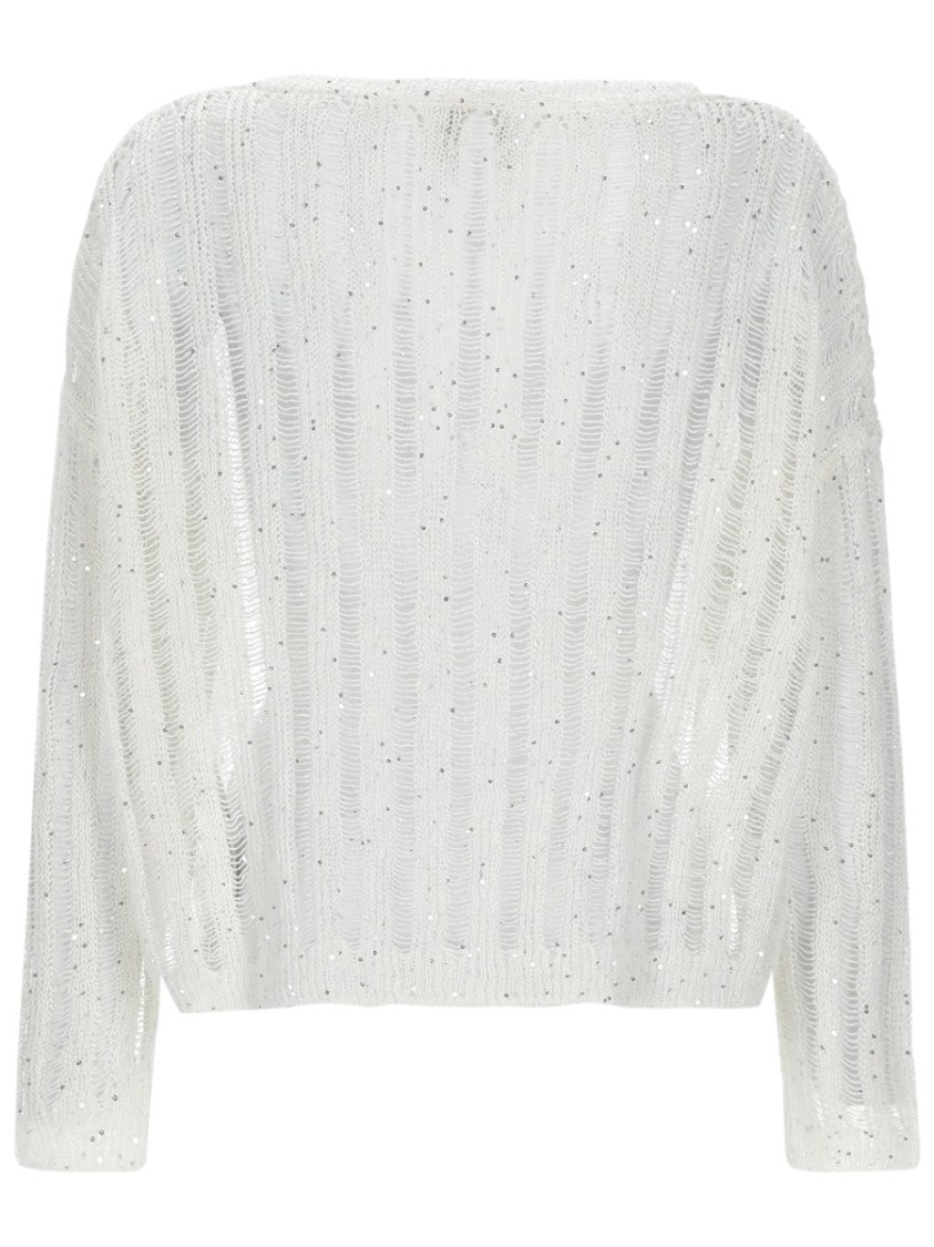 120% Lino Lightweight Open-Knit Top With Metallic Accents