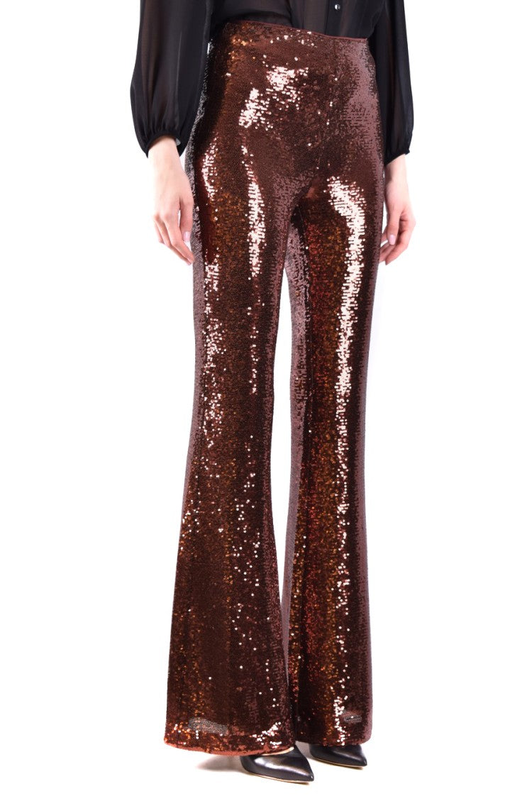 L'agence Flared Brown High-Waisted Sequined Trousers