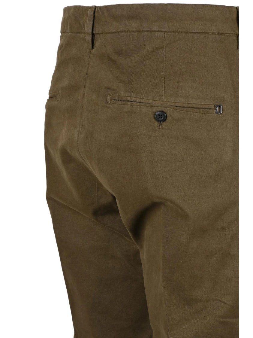 Dondup Military Green Gaubert Faux-Leather Effect Stretch Cotton Trousers