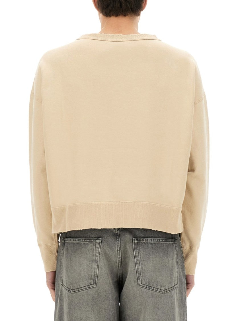 Maison Margiela Cropped Cotton Sweatshirt With Handwritten Logo