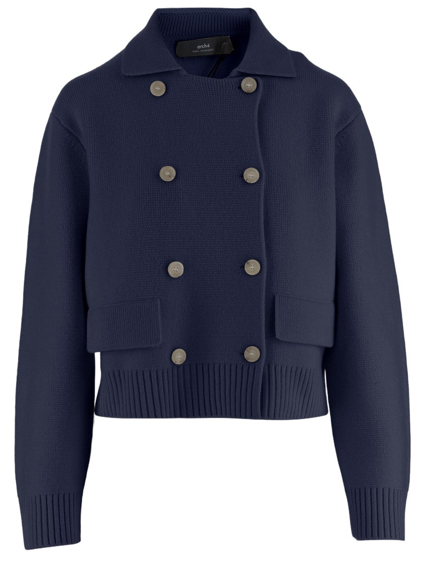 Arch4 Double-Breasted Navy Cashmere Jacket With Classic Collar