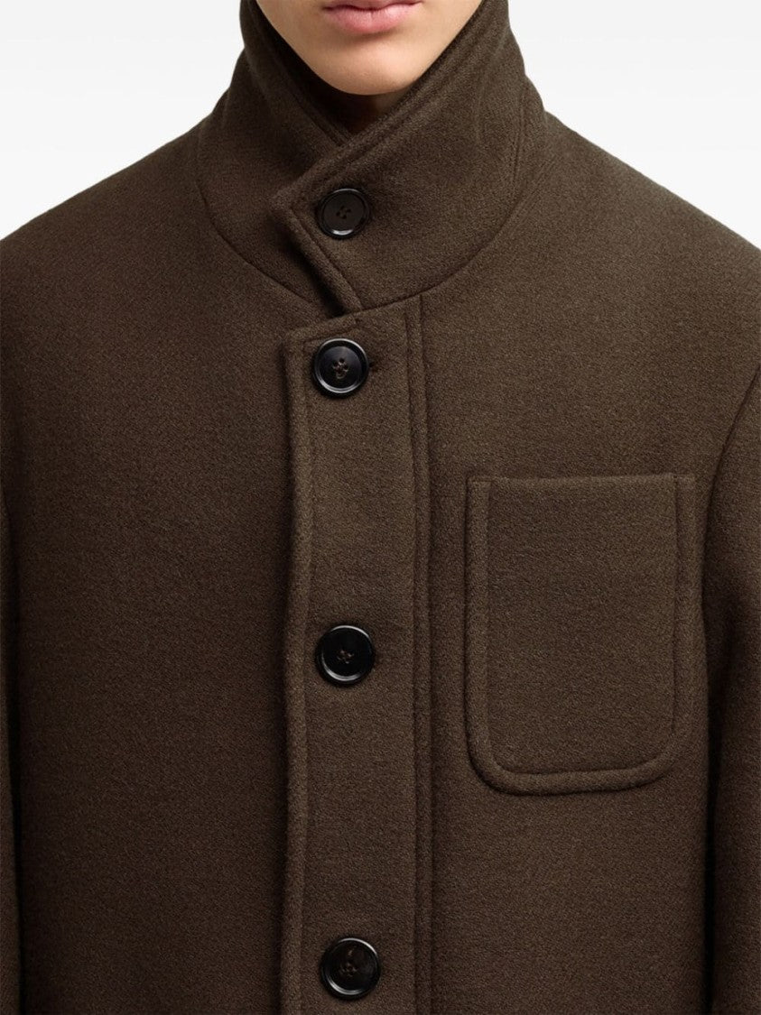 Ami Paris High Neck Coffee Brown Wool Coat