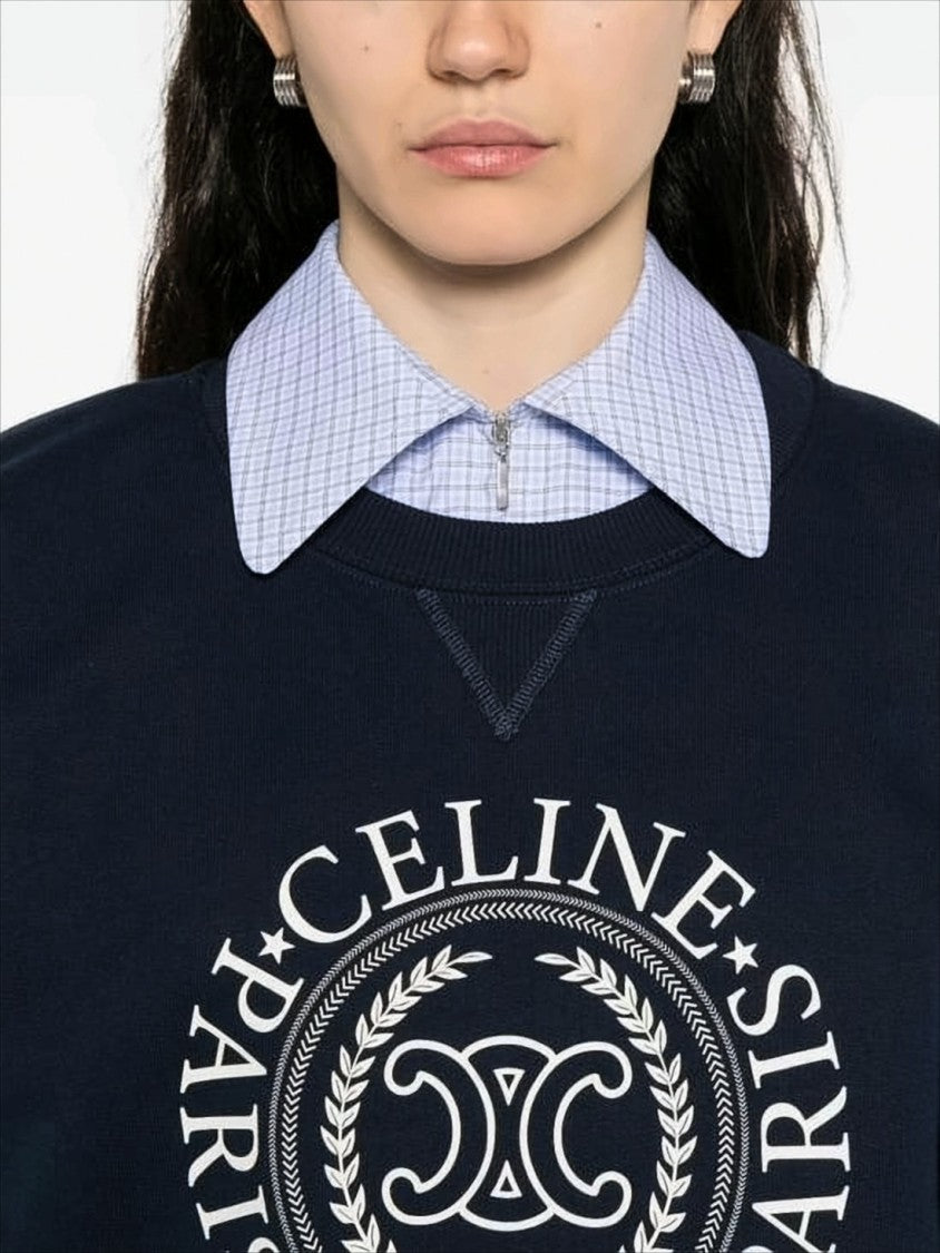 Celine Long-Sleeve Cotton Crewneck Top