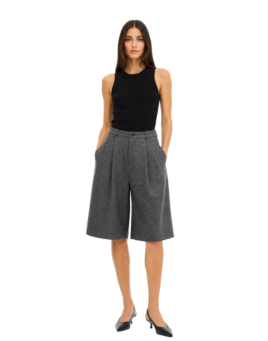 Nine In The Morning Dark Grey Perla Pleated Wool-Blend Bermuda Shorts