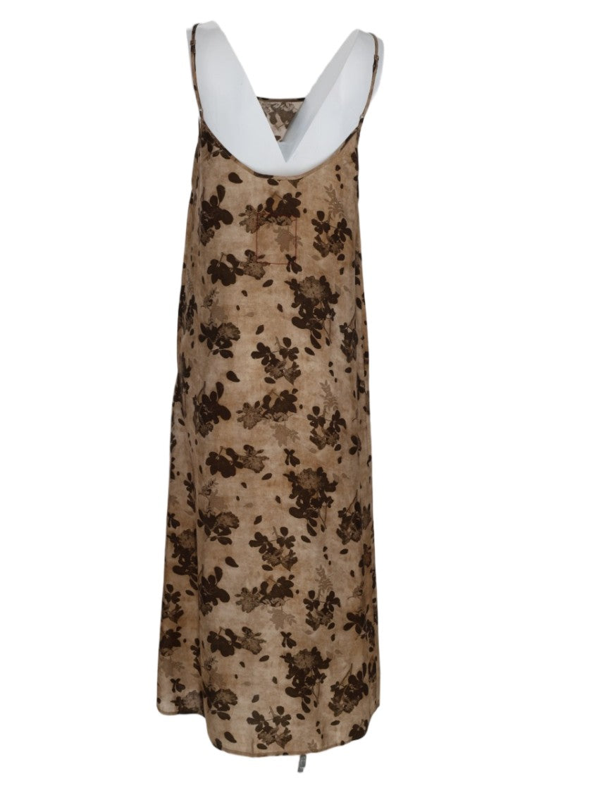 Uma Wang Beige Sleeveless Flared Hem Viscose-Blend Midi Dress
