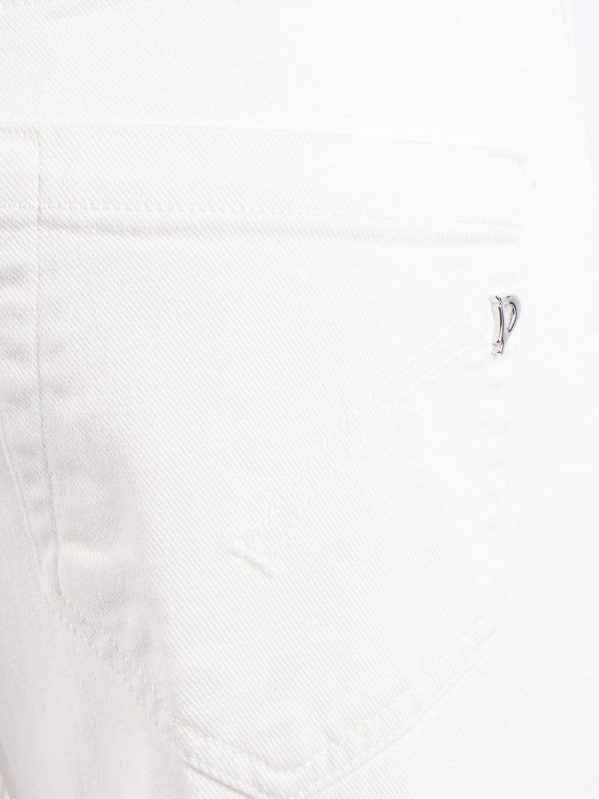 Dondup Cropped White Metallic Straight-Leg Pants