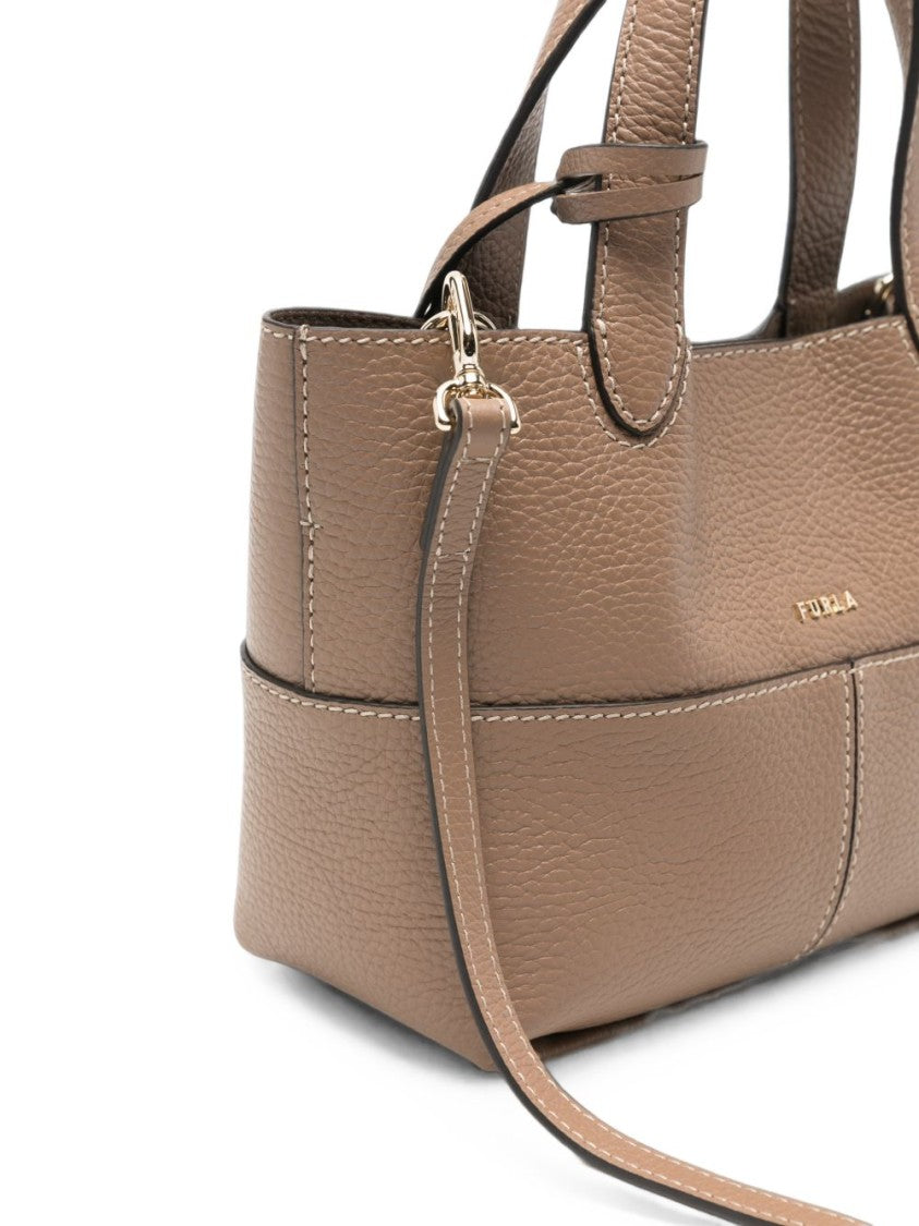 Furla Pebbled Leather Gold Accent Structured Tote Bag