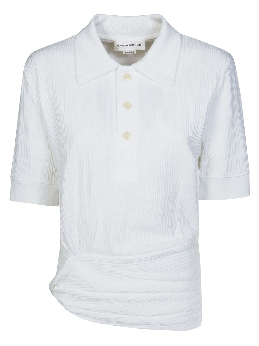 Victoria Beckham White Ribbed Fitted Polo Shirt
