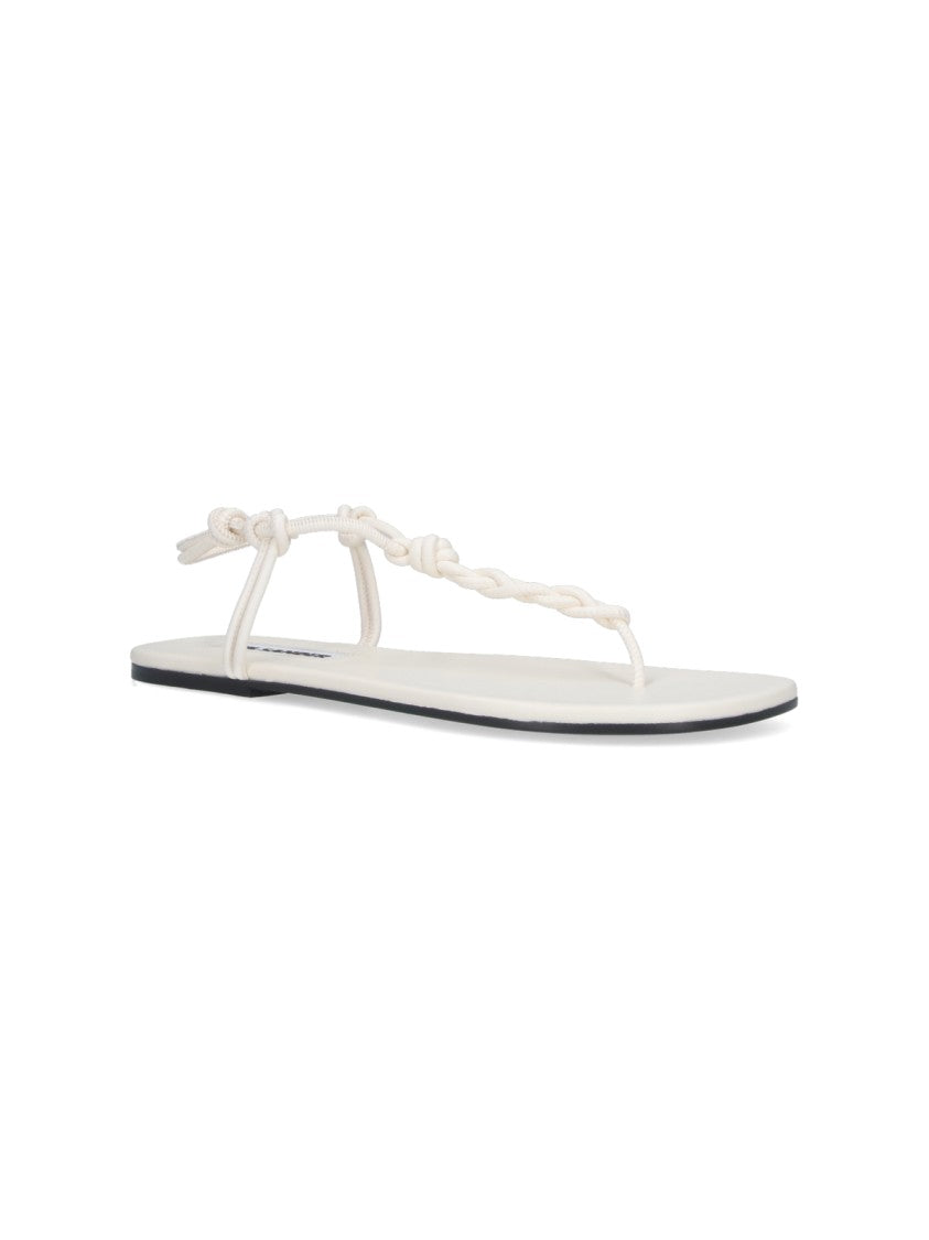 Jil Sander White Tangle Braided Leather Thong Sandals